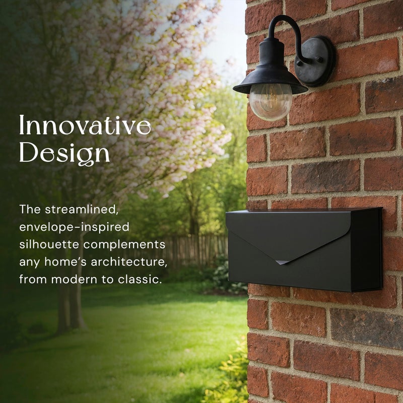 NACH Black Envelope Wall Mount Mailbox, Rust Resistant Metal Mailbox, Black Mailbox Wall Mount, Mailboxes for Outside Wall Mount, Outdoor Mailboxes, Wall Mailbox, 14.1 x 3.5 x 6 Inches, MB-6915BLK - Image 3